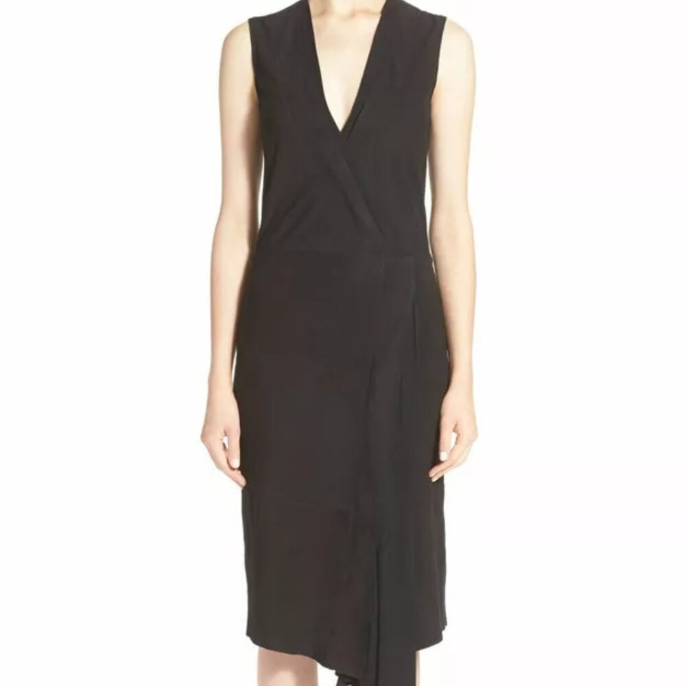 Vince Black Suede Sleeveless Midi Dress Size 10